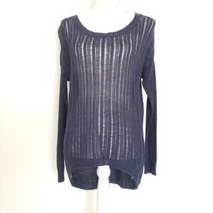 Dunes Womens SIZE 10 Navy Long Sleeves Knit Sweater Blouse Top Tunic Hi Lo Artsy